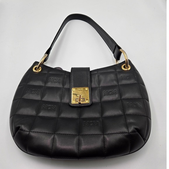 MCM Quilted Shoulder Bag Black Leather Designer Purse Handbag - Picture 10 of 10